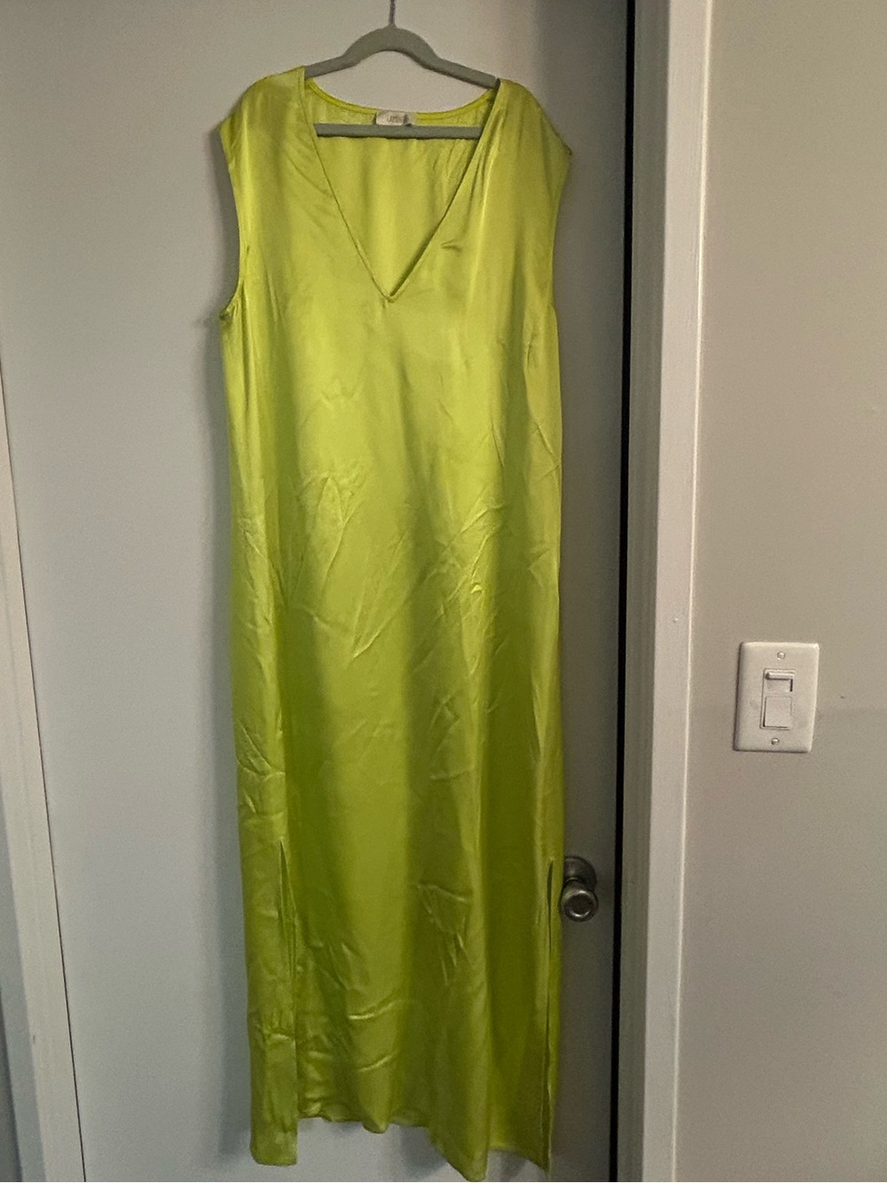 LAPOINTE V-neck Satin Maxi w/ Side Slits
